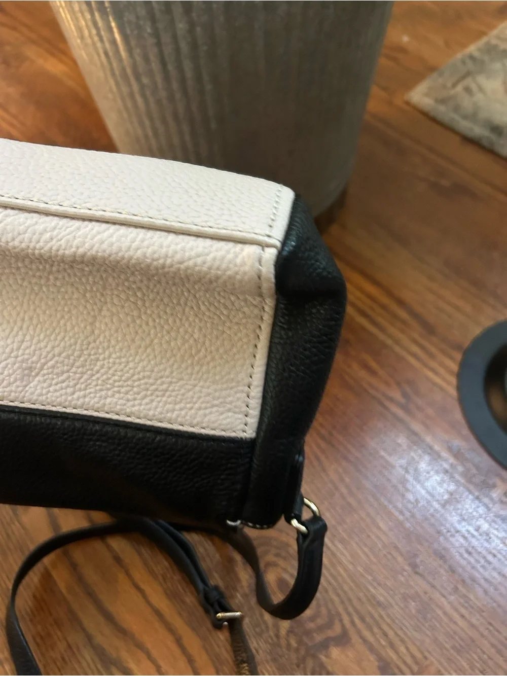 Kate Spade New York Black Cream Pebbled Leather Crossbody Bag